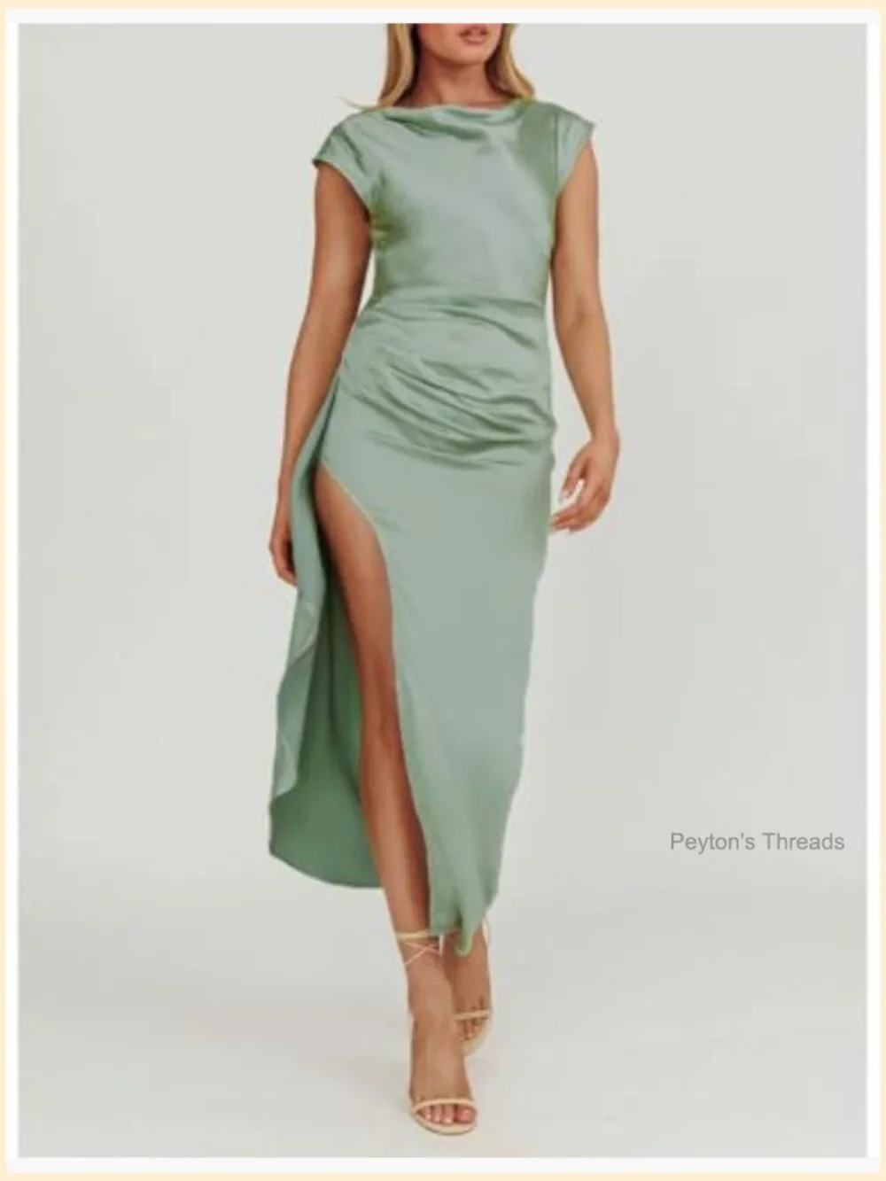 Satin Cap Sleeve Cowl Back Maxi Dress Formal Party Backless Ruffle - Picture 3 of 6